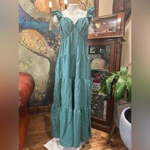 EUC DAVI&DANI  GREEN Tiered Cotton Poplin Maxi Dress